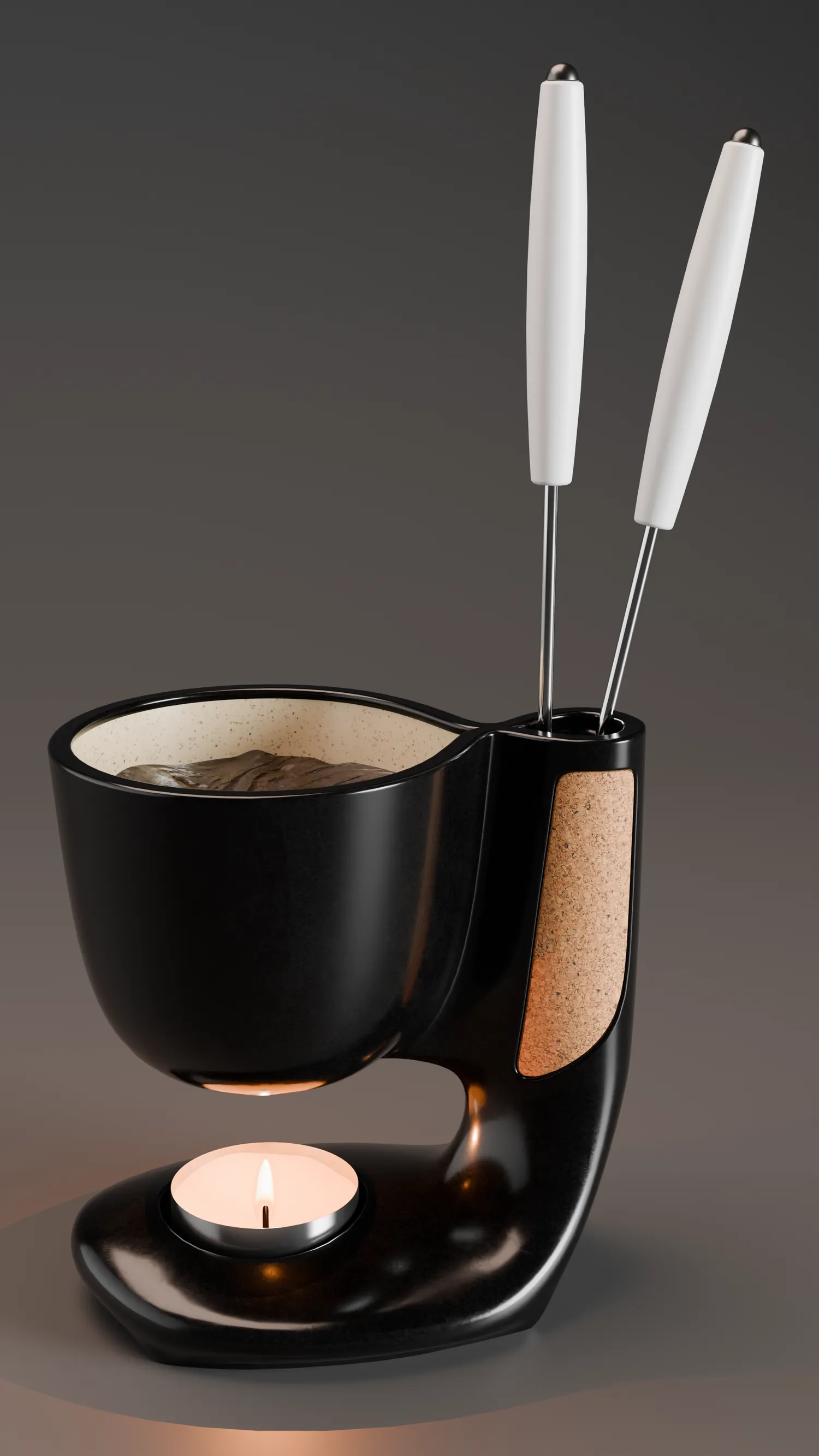 Taza para fondue de cerámica negra